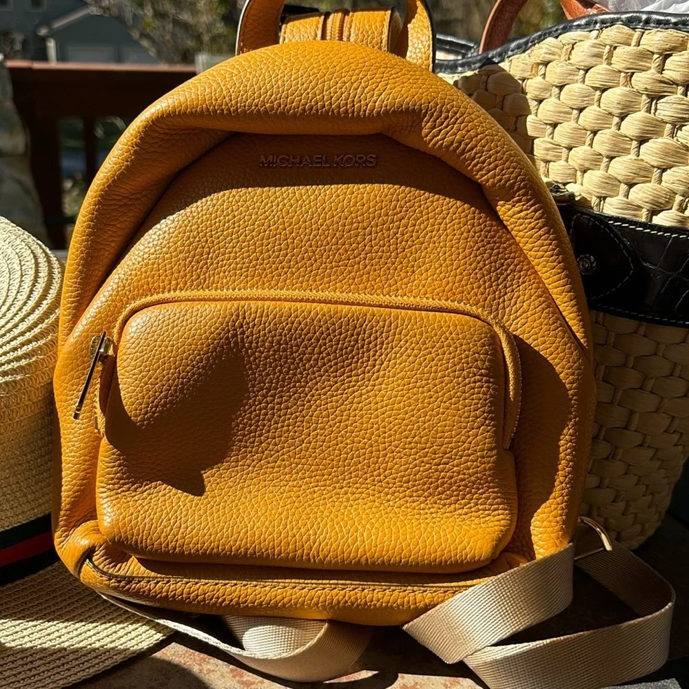 Michael Kors Erin Leather Convertible Sling to Mini Backpack in Marigold NWT